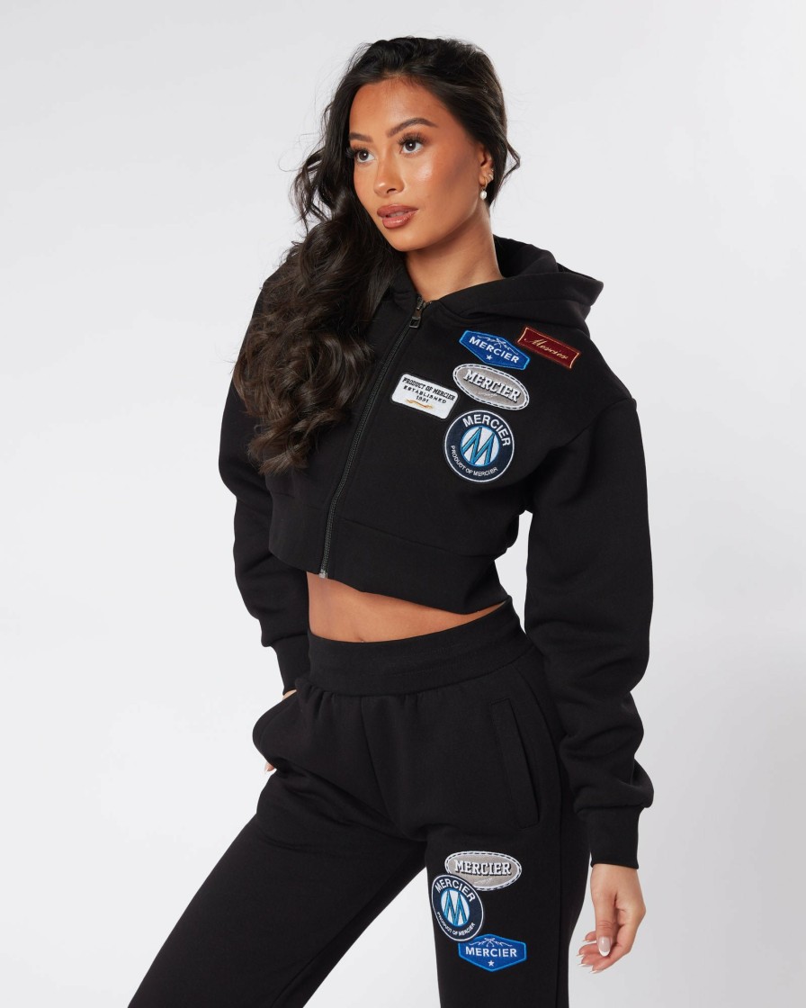 Womenswear Mercier | Womens Black Og Badge Cropped Zip Up