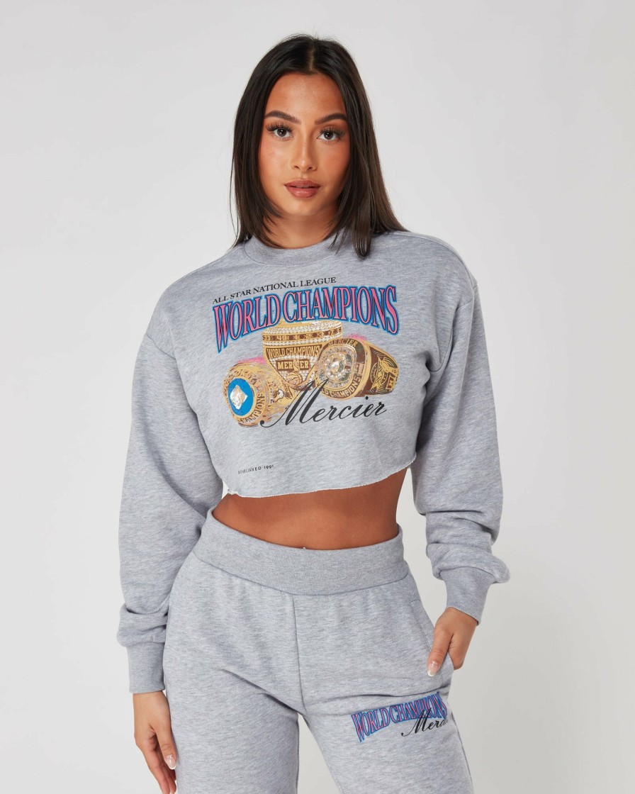 Womenswear Mercier | Womens Grey Marl Champions Crop Crewneck