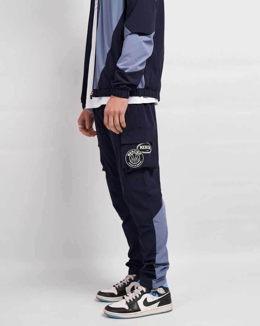 Menswear Mercier | Navy Placid Blue Mono Badge Panelled Cargos