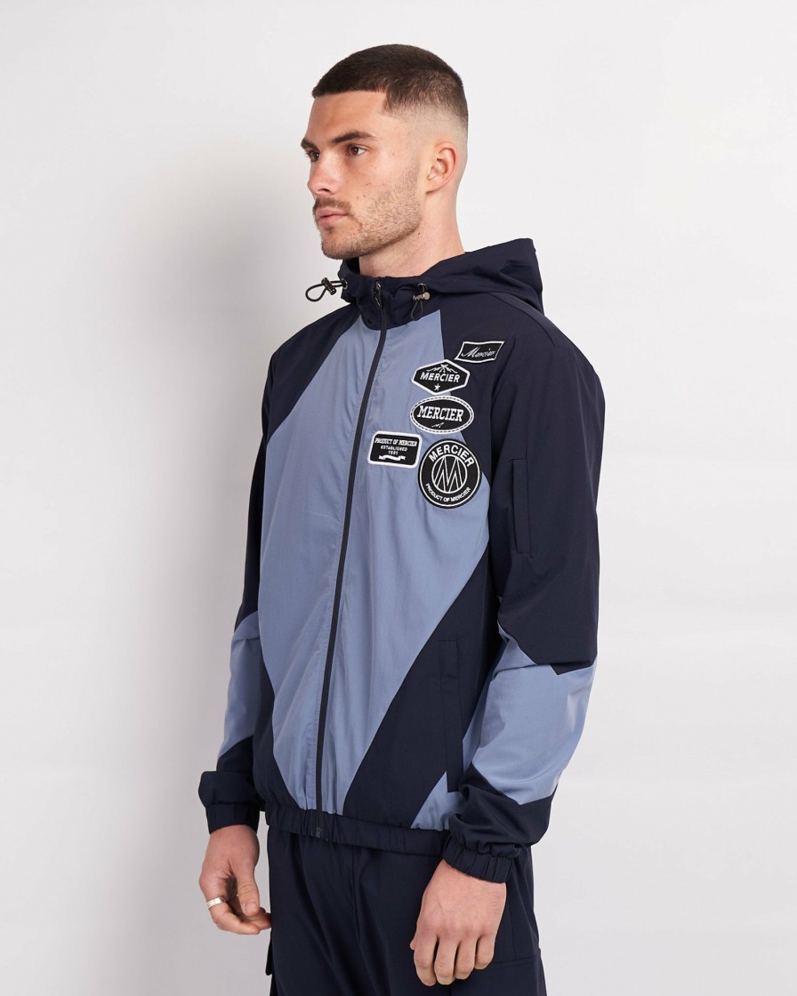 Menswear Mercier | Navy Placid Blue Mono Badge Panelled Windbreaker