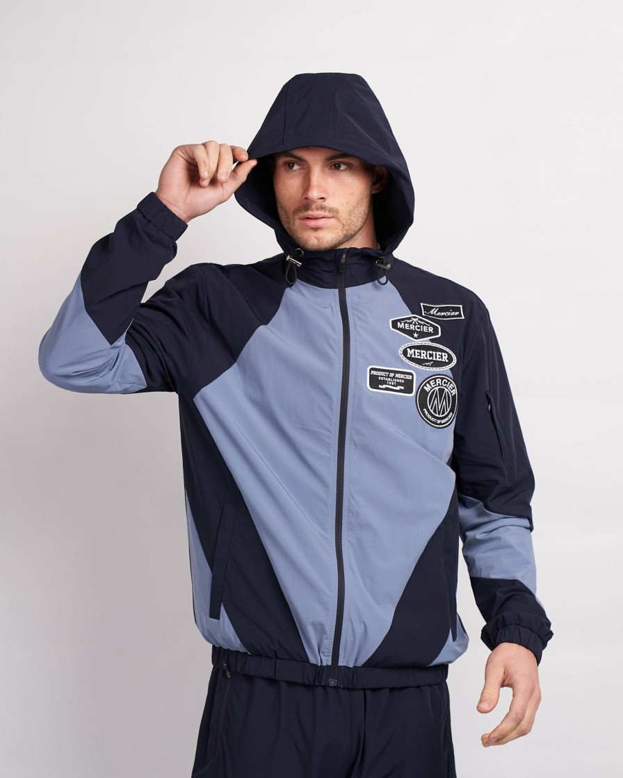 Menswear Mercier | Navy Placid Blue Mono Badge Panelled Windbreaker