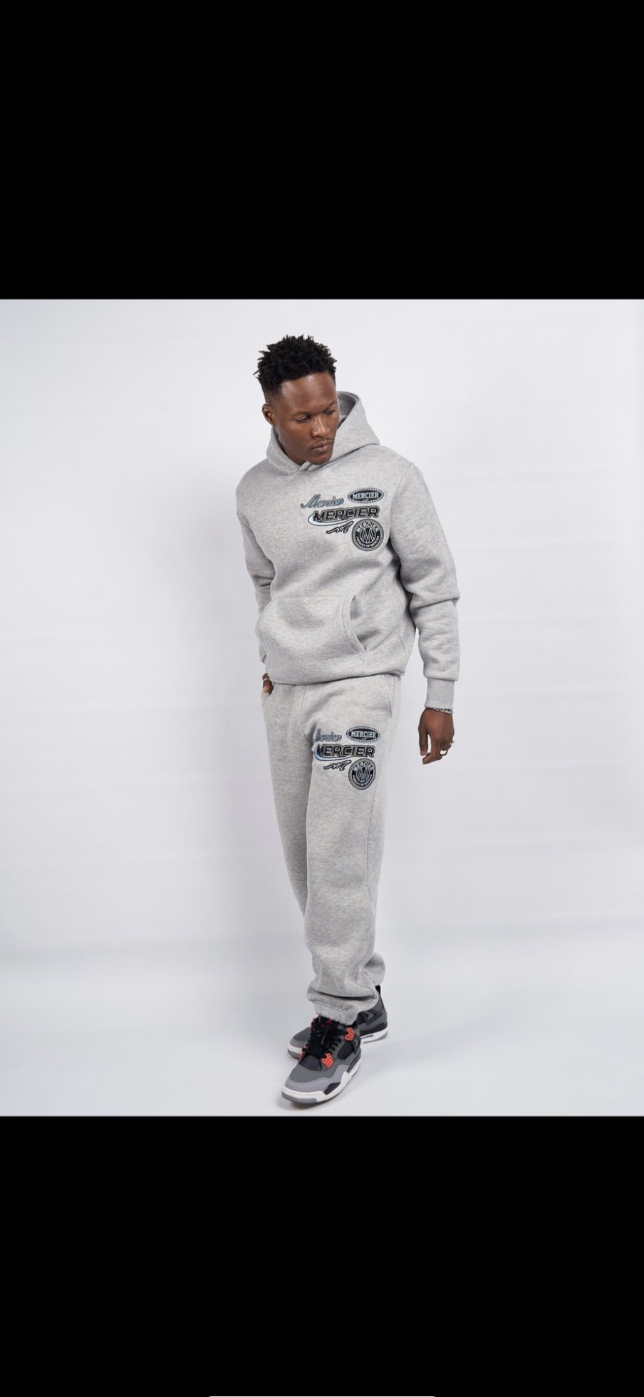 Menswear Mercier | Grey Marl Racer Badge Joggers