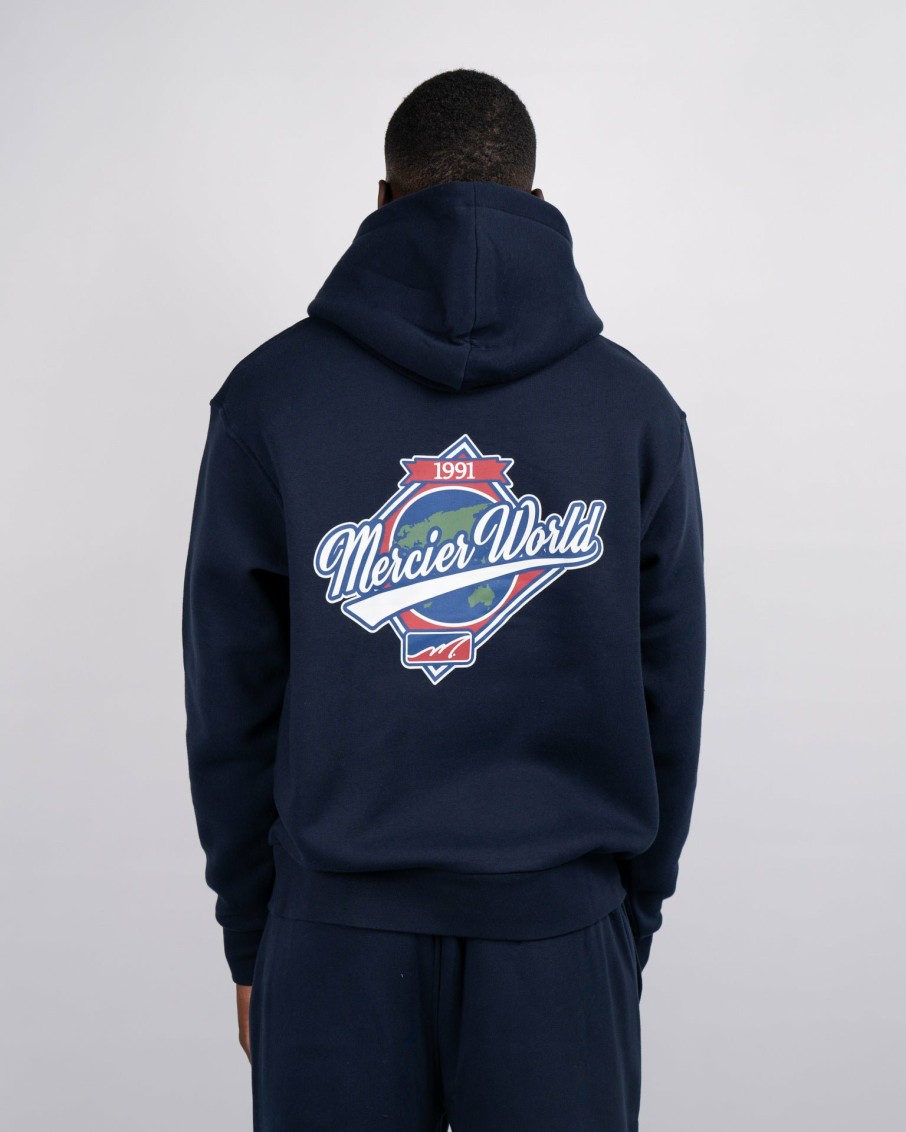 Menswear Mercier | Navy Mercier World Hoodie