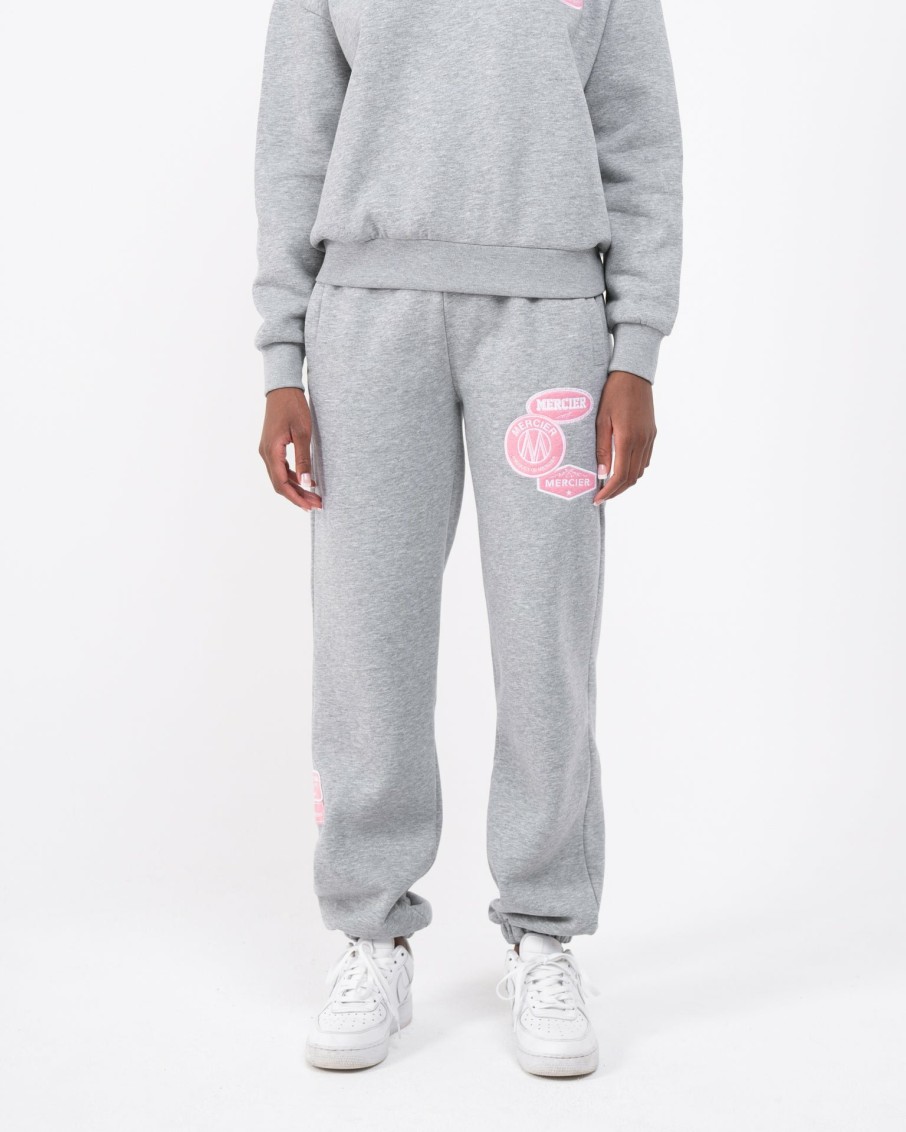 Womenswear Mercier | Womens Grey Marl Pink Badge Joggers