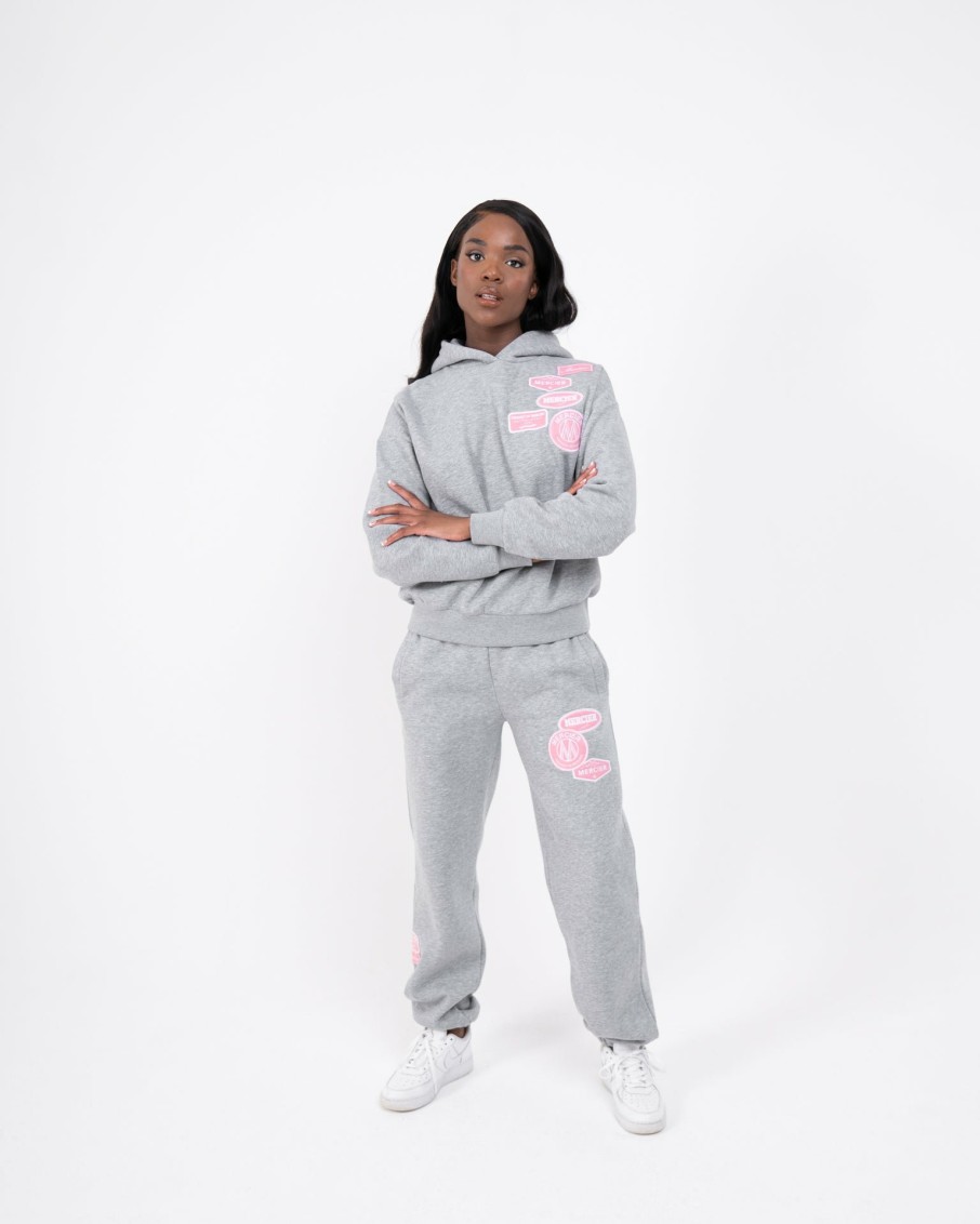 Womenswear Mercier | Womens Grey Marl Pink Badge Joggers