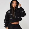 Womenswear Mercier | Womens Black Diamante Badge Zip Hood