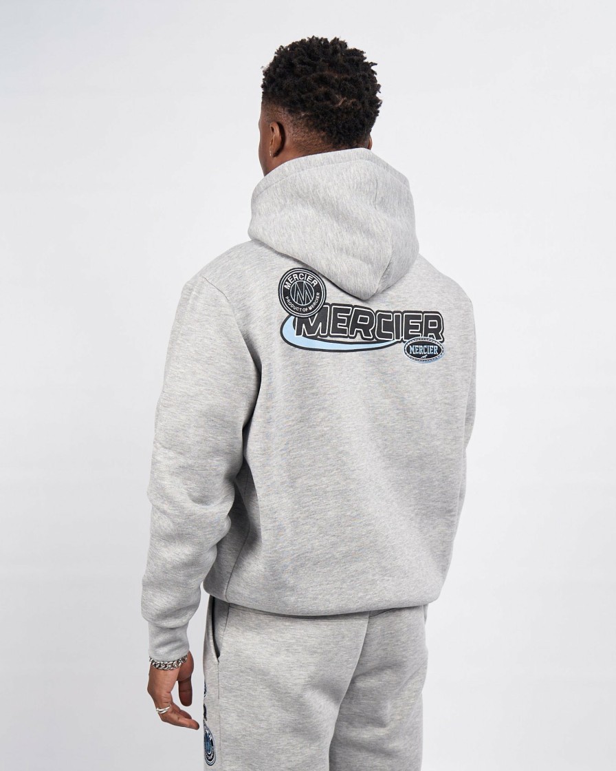 Menswear Mercier | Grey Marl Racer Badge Hoodie