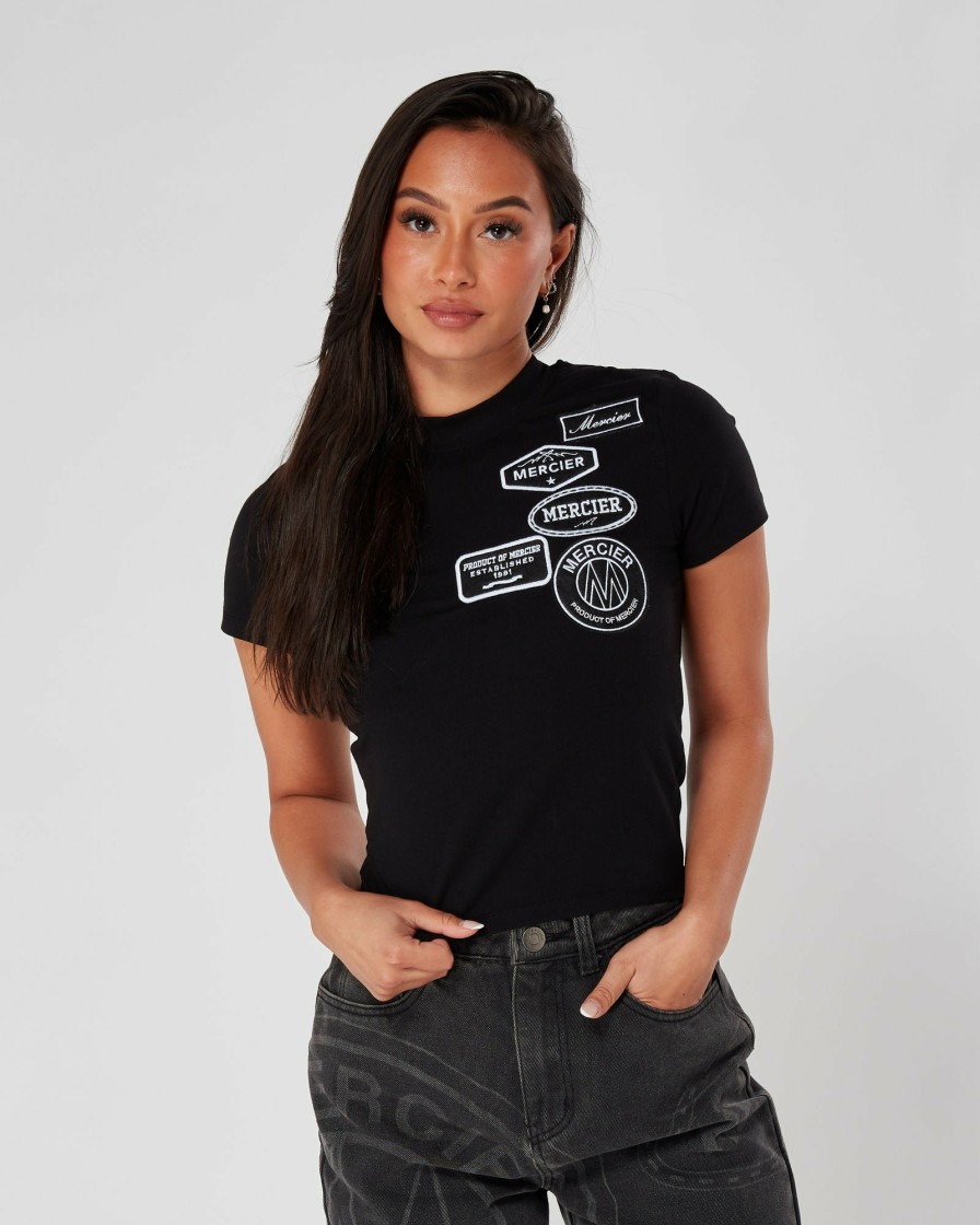 Womenswear Mercier | Womens Black Mono Badge Fitted Tshirt