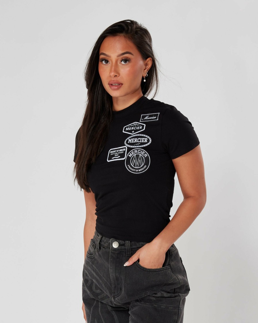 Womenswear Mercier | Womens Black Mono Badge Fitted Tshirt