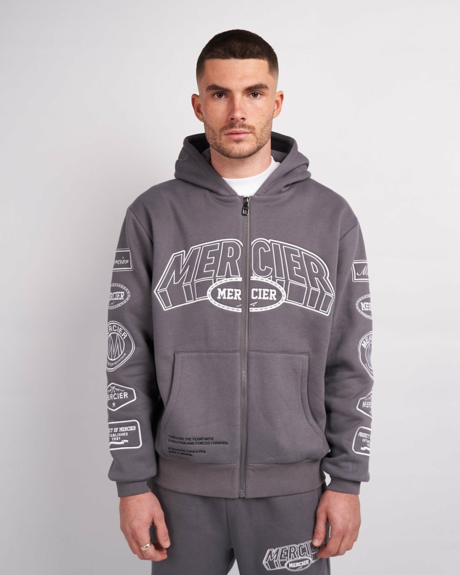 Menswear Mercier | Steel White Compton Zip Up Hoodie