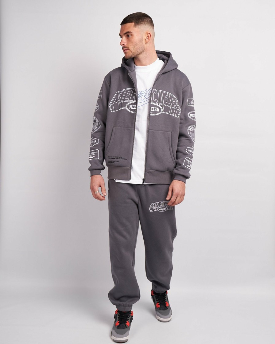 Menswear Mercier | Steel White Compton Zip Up Hoodie