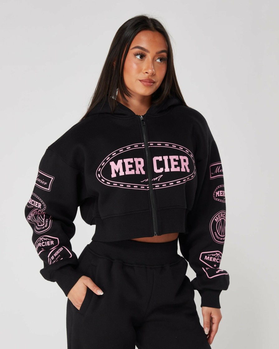 Womenswear Mercier | Womens Black Pink Mercier Compton Zip Hoodie