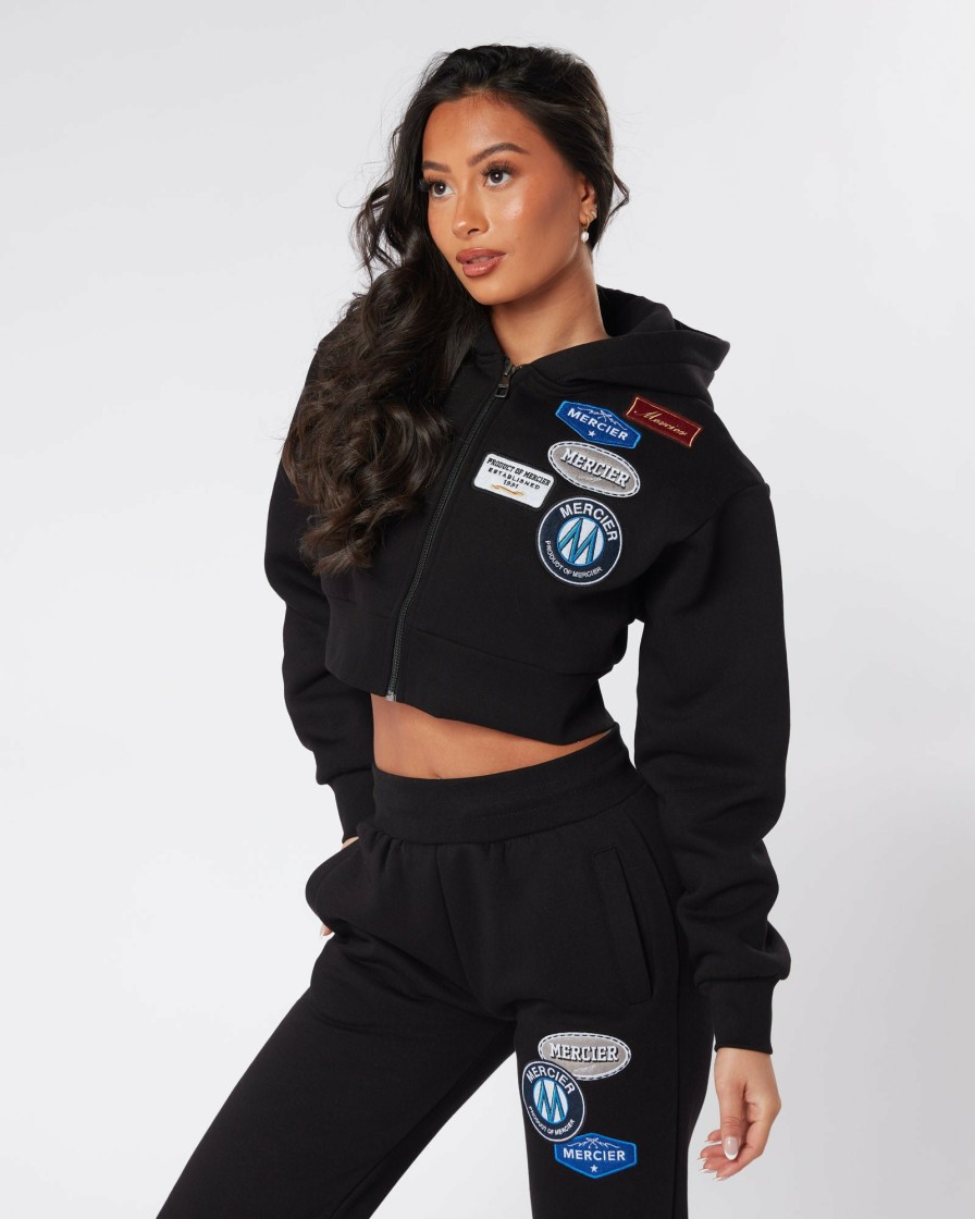 Womenswear Mercier | Womens Black Og Badge Cropped Zip Up