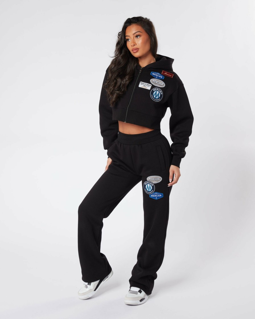 Womenswear Mercier | Womens Black Og Badge Cropped Zip Up