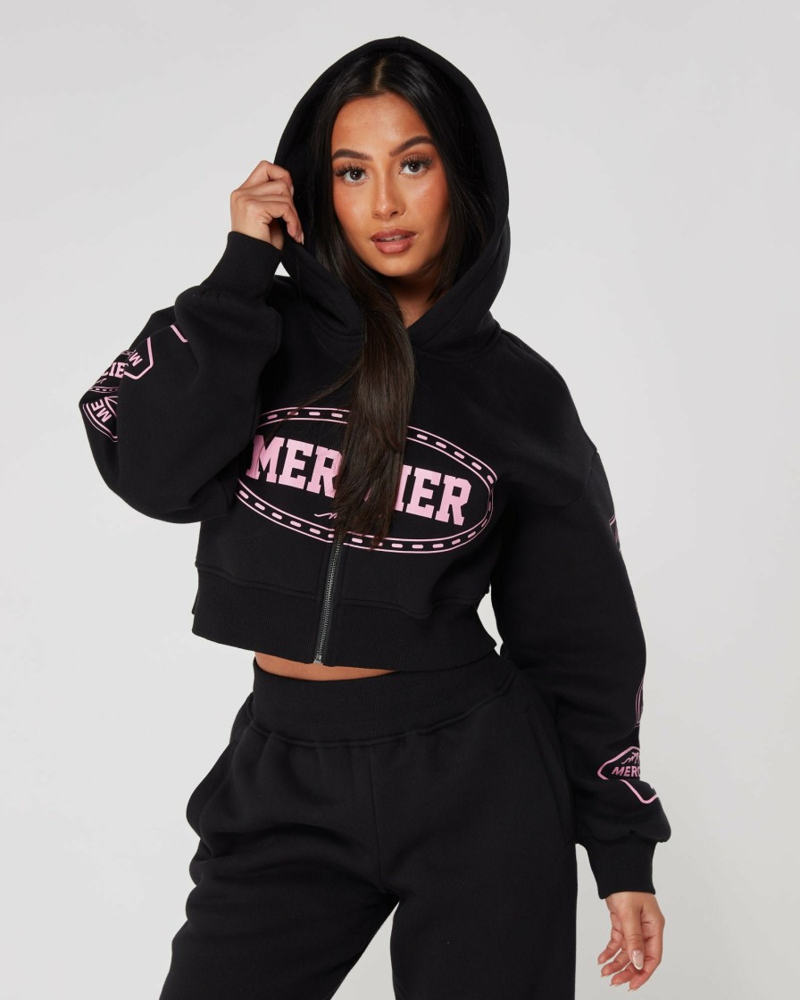 Womenswear Mercier | Womens Black Pink Mercier Compton Zip Hoodie