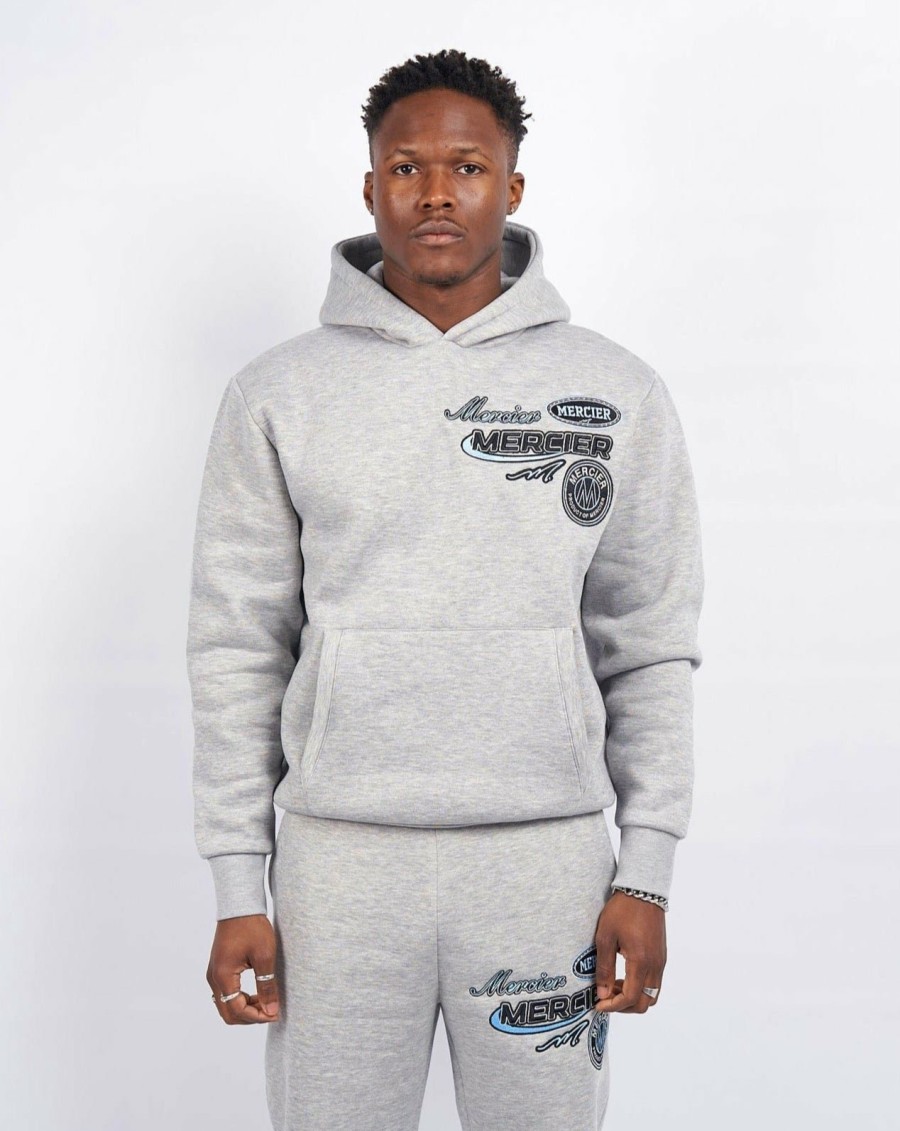 Menswear Mercier | Grey Marl Racer Badge Hoodie