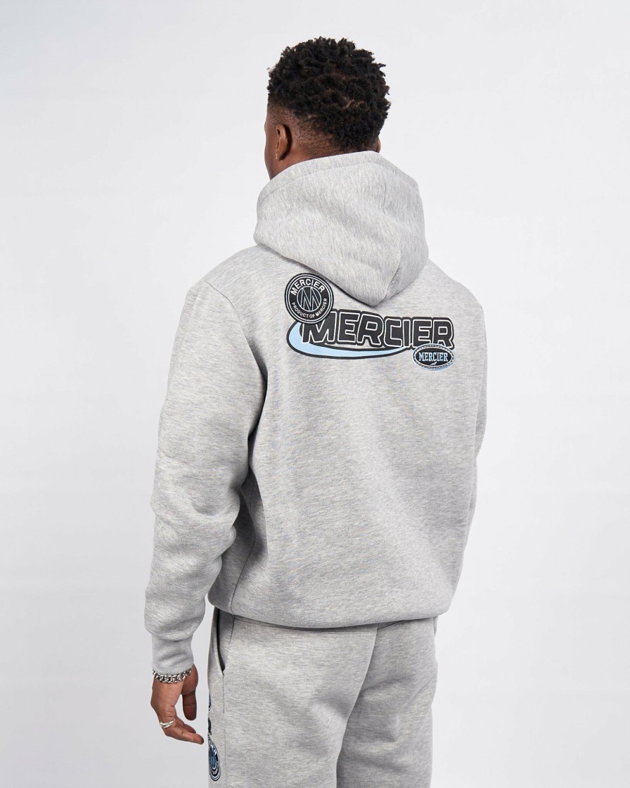 Menswear Mercier | Grey Marl Racer Badge Hoodie