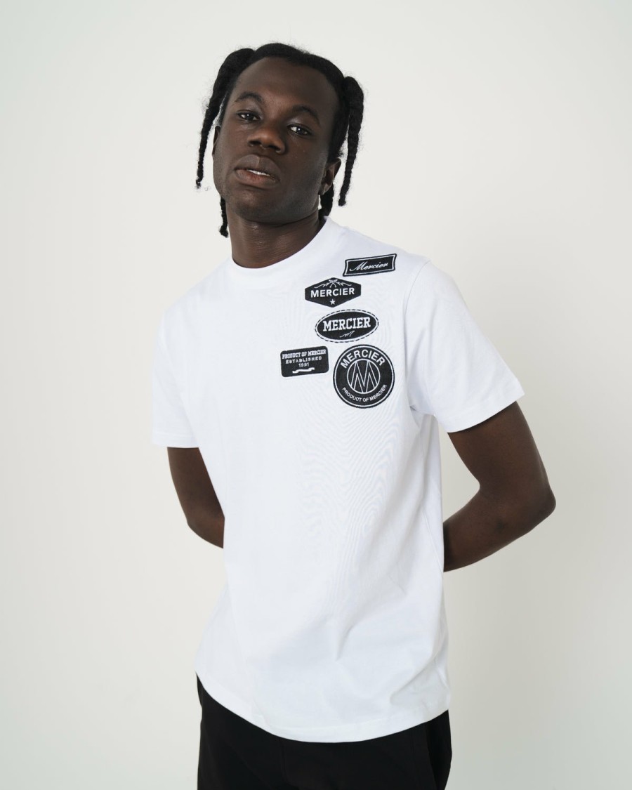 Menswear Mercier | White Mono Badge Mercier Tshirt • Mecharwatch