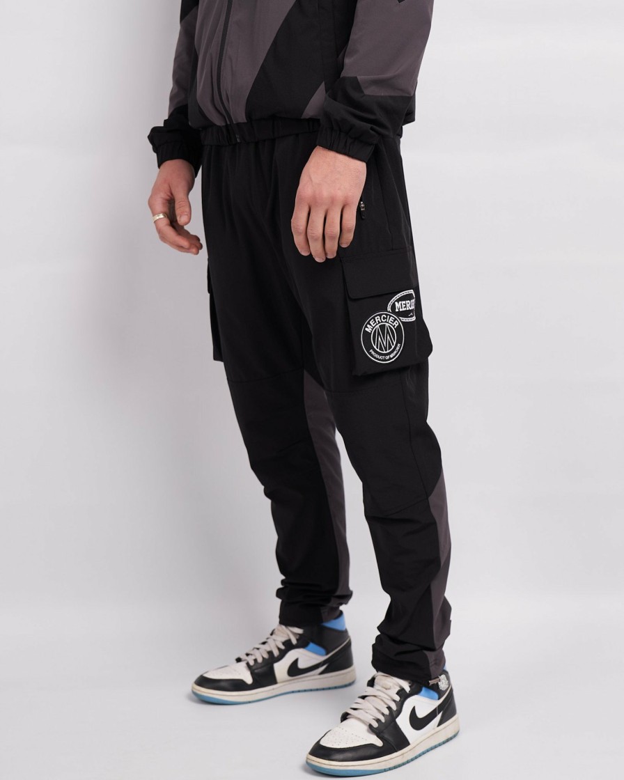 Menswear Mercier | Black Grey Mono Badge Panelled Cargos