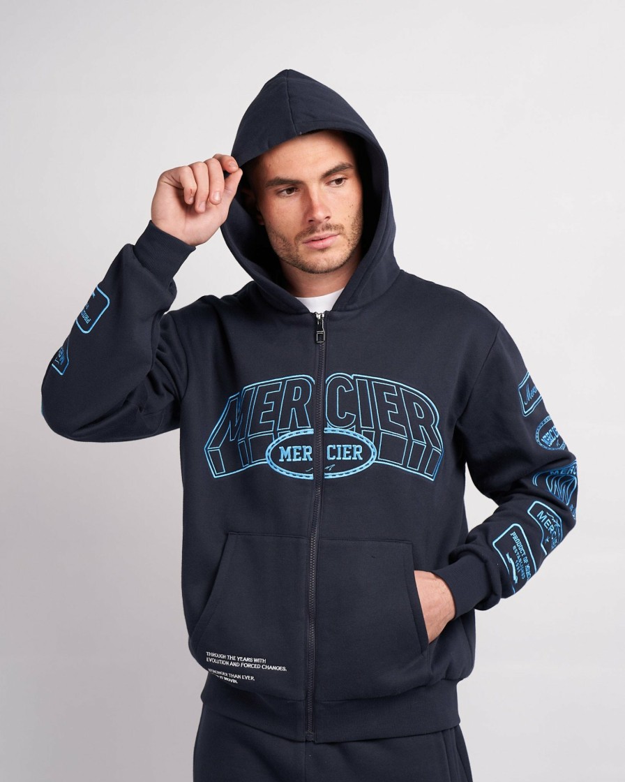 Menswear Mercier | Navy Placid Blue Compton Zip Up Hoodie