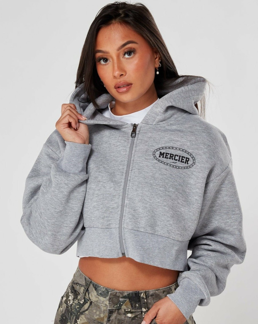 Womenswear Mercier | Womens Grey Marl Mercier Maison Cropped Hoodie