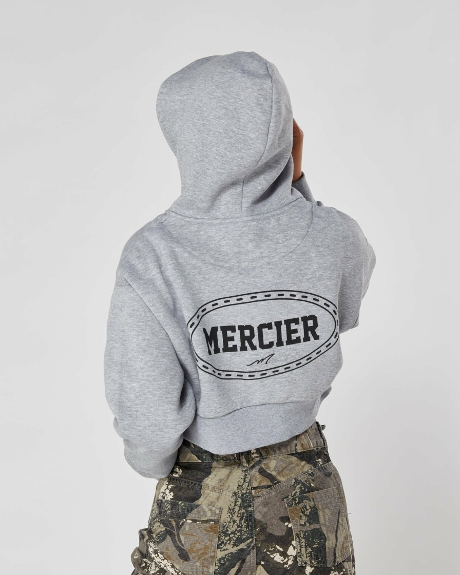 Womenswear Mercier | Womens Grey Marl Mercier Maison Cropped Hoodie