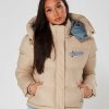 Womenswear Mercier | Womens Beige Baseball Cropped Puffer Jacket