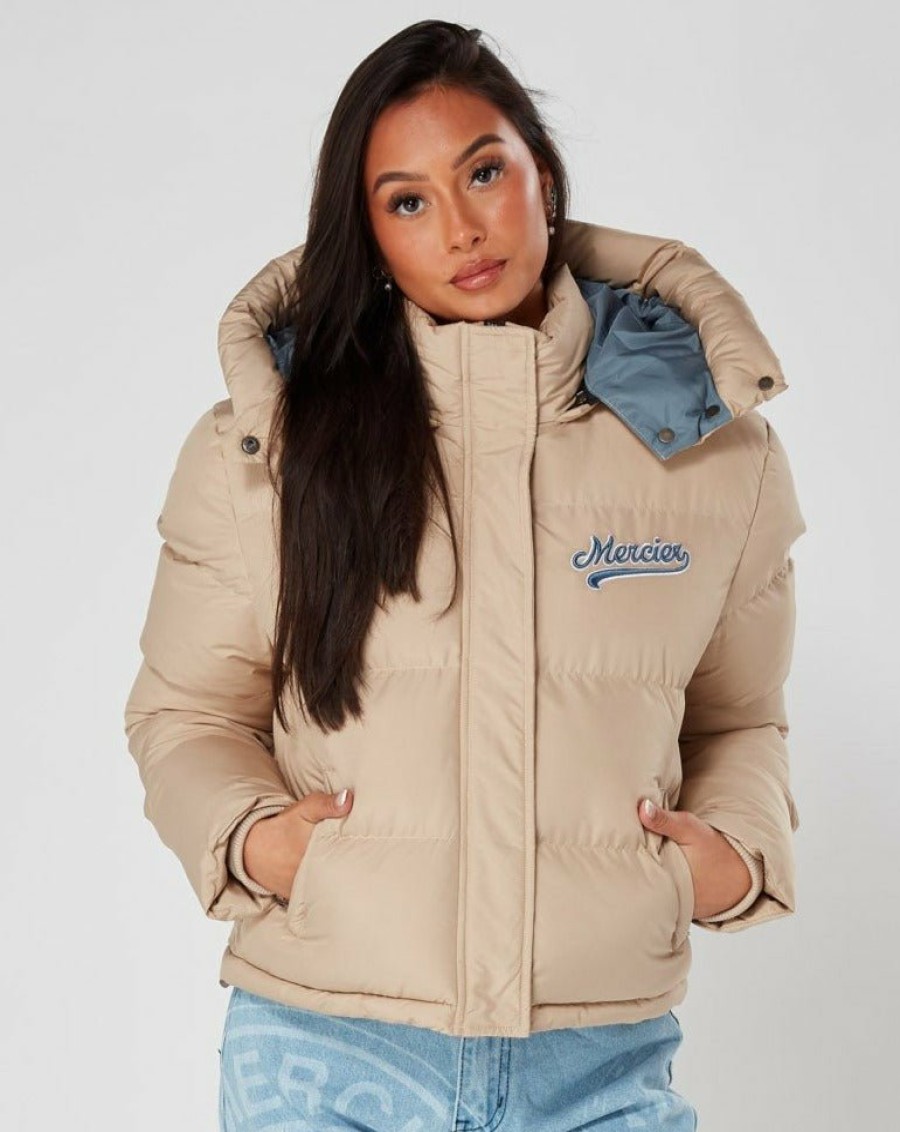 Womenswear Mercier | Womens Beige Baseball Cropped Puffer Jacket