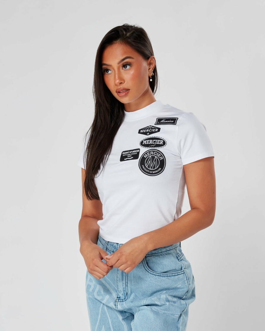 Womenswear Mercier | White Womens Mono Fitted Badge Tshirt